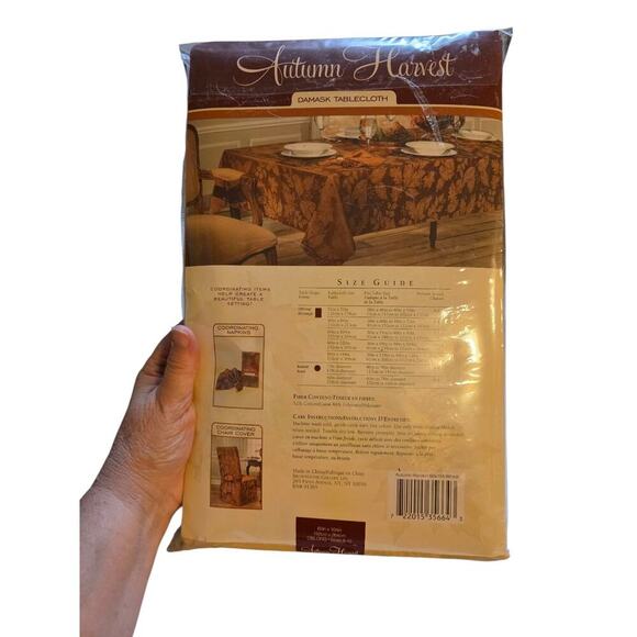 Autumn Harvest Damask Tablecloth 104” X 60" Oblong Gold New In Package - Picture 3 of 3